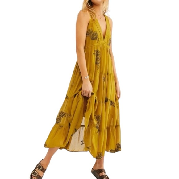 NWT Free People Run Away With Me Embroidered Midi Dress in Moss Green Size Small - Picture 1 of 15